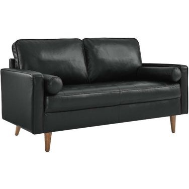 Valour Black Leather Loveseat