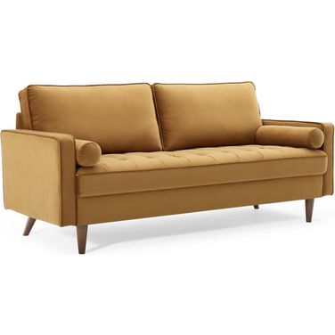 Valour Performance Velvet Sofa In Cognac