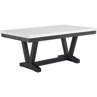 Vance Faux Marble Dining Table In Charcoal and White