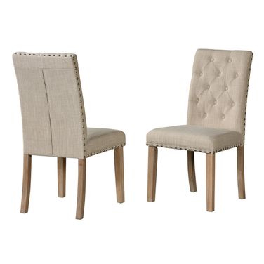 Vanessa Dining Chairs Set of 2 In Beige Linen Fabric and Rustic Natural Wood