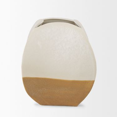 Vania Short Textured Ceramic Vase In Brown