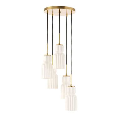 Vanier 5 Light Cluster Pendant In White and Brass