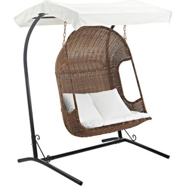 Vantage Brown White Outdoor Patio Swing Chair With Stand