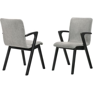 Varde Mid-Century Gray Upholstered Dining Chair Set of 2 In Black Finish
