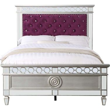 Varian Twin Bed In Burgundy Velvet, Silver And Mirrored