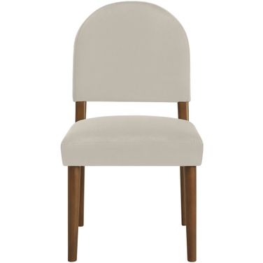 Varinelle Velvet Upholstered Dining Chair Set of 2 In Cream and Walnut