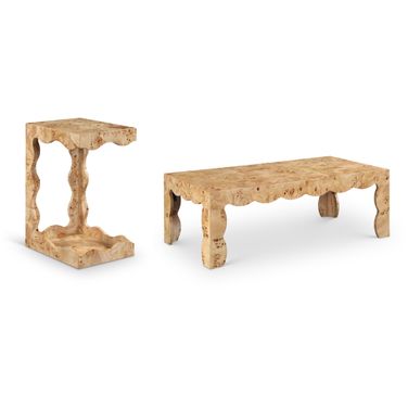 Vassa Burl Veneer Occasional Table Set In Natural and Stained Natural