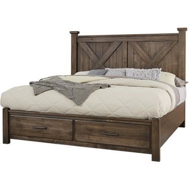 Cool Rustic Queen Barndoor X Headboard With Storage Footboard In Mink