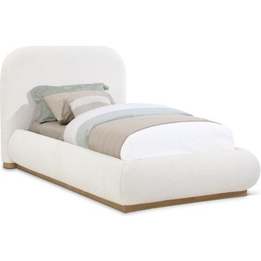 Vaughn Boucle Textured Fabric Twin Bed In Cream and Natural