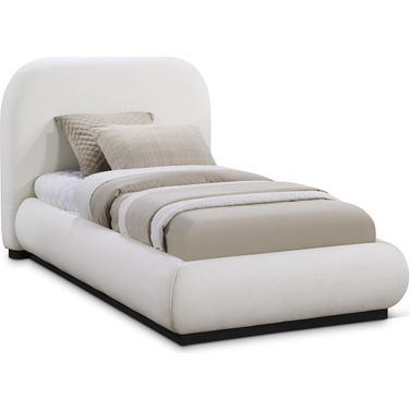 Vaughn Linen Textured Fabric Twin Bed In Cream/Black