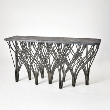 Vector Marine Leather Marble Console In Natural and Black