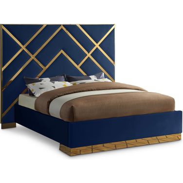 Vector Velvet King Bed In Navy