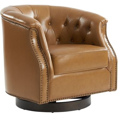 Veitin Chesterfield Rocker And Swivel Genuine Leather Chair In Camel