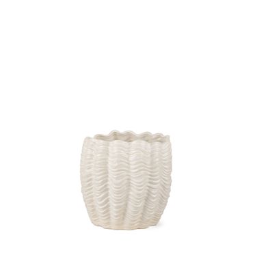 Velia Short Seashell Sculptural Glazed Ceramic Vase In White