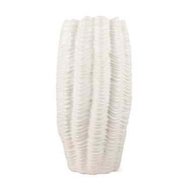 Velia Tall Seashell Sculptural Glazed Ceramic Vase In Cream