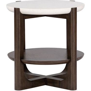 Vellara End Table with Stone Top In Dark Walnut