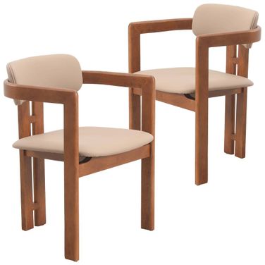 Velo Series Modern Dining Chair Set of 2 In Dark Natural Wood with Taupe Seat