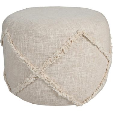 Velta Diamond Hand-Woven All-Natural Cotton Ottoman Pouf In Cream