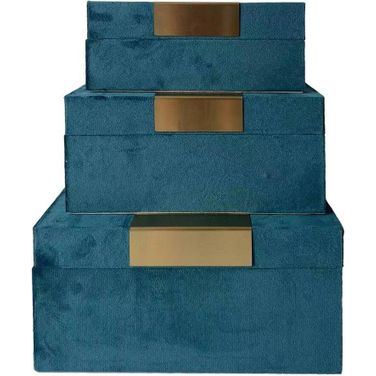 Velvet 7/8/9 Inch Jewelry Boxes Set of 3 In Teal And Gold