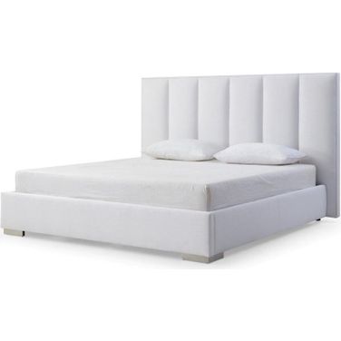 Velvet Queen Bed With Vertical Lines Design In The Headboard