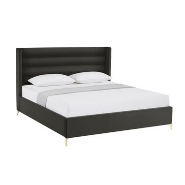 Velvet Upholstered King Bed Frame In Black