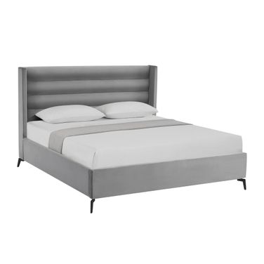 Velvet Upholstered King Bed Frame In Light Gray