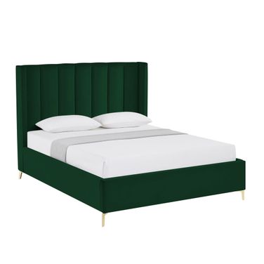 Velvet Upholstered Queen Bed Frame In Green