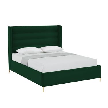 Velvet Upholstered Queen Bed Frame In Green