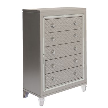 Venetian Bedroom Chest with 5 Drawers In Champagne Silver