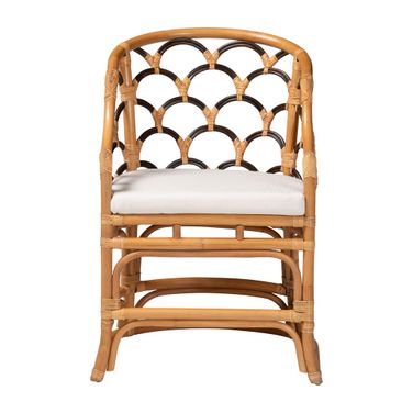 Veneto Natural Rattan Dining Chair with Scalloped Back In Light Honey and Dark Brown