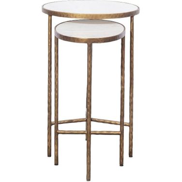 Veneto Nesting End Table In Antique Gold and White