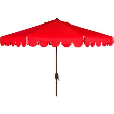 Venice Red and White Single Scallop 9 Crank Outdoor Auto Tilt Umbrella