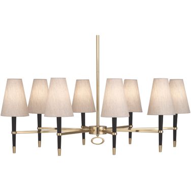 Ventana Oval Chandelier In Natural Linen/Black/Brass