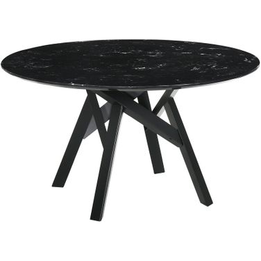 Venus 54 Inch Round Mid-Century Modern Black Marble Dining Table with Black Wood Legs