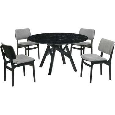 Venus and Lima 5-Piece Black Marble Round Dining Set