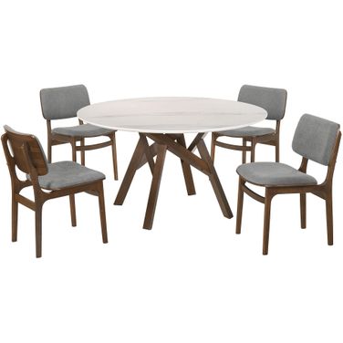 Venus and Lima 5-Piece Walnut and Marble Round Dining Set