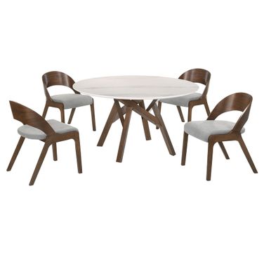 Venus and Polly 5-Piece Walnut and Marble Round Dining Set