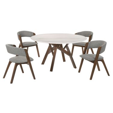 Venus and Rowan 5-Piece Walnut and Marble Round Dining Set
