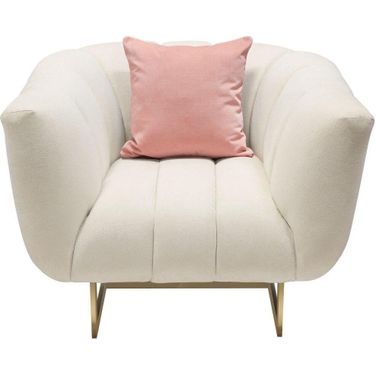 Venus Cream Fabric Chair With Contrasting Pillows And Gold Finished Metal Base