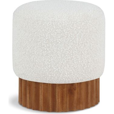 Veranda Boucle Fabric Ottoman In Cream/Walnut
