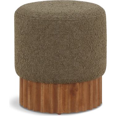 Veranda Boucle Fabric Ottoman In Olive/Walnut