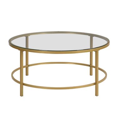 Verazano Glass Top 36 Inch Round Coffee Table In Clear and Gold