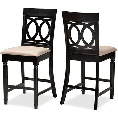 Verina Sand Fabric Upholstered Espresso Brown 2-Piece Wood Counter Stool Set of 2