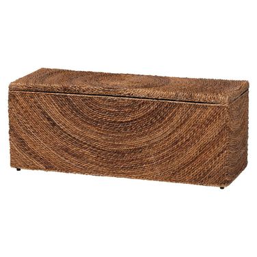 Verino Handwoven Seagrass Storage Bench with Lift-Top Lid In Natural Brown and Espresso Brown