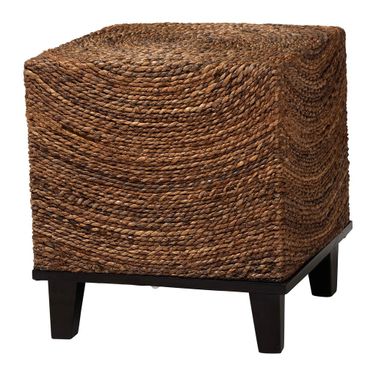 Verino Seagrass End Table In Natural Seagrass and Espresso Brown