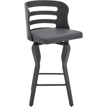 Verne 26 Inch Swivel Gray Faux Leather and Black Wood Bar Stool