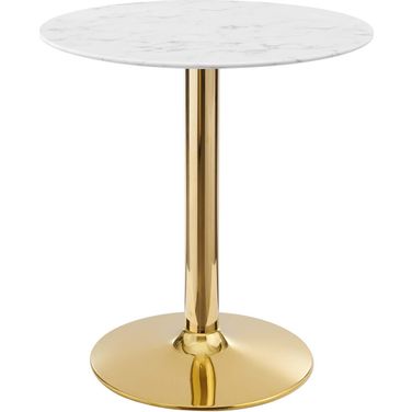 Verne 28 Inch Artificial Marble Dining Table In Gold/White