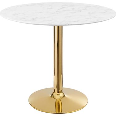 Verne 35 Inch Artificial Marble Dining Table In Gold/White