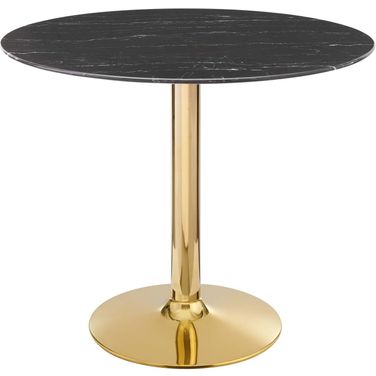 Verne 35 Inch Artificial Marble Dining Table In Gold/Black