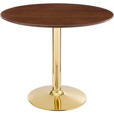 Verne 35 Inch Dining Table In Gold/Walnut